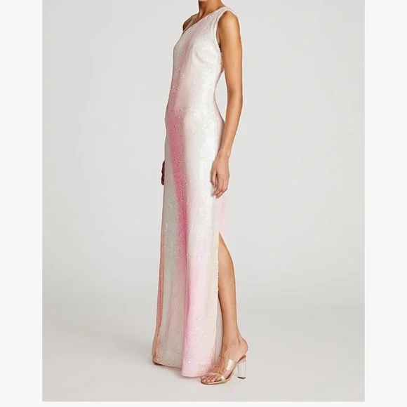 H Halston Tanya One-Shoulder Pink Sequin Dress - Picture 2 of 5